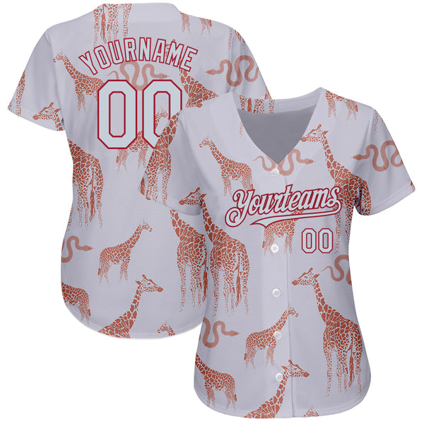 Custom Gray Silver-Cardinal 3D Pattern Design Giraffe And Snake Authentic Baseball Jersey