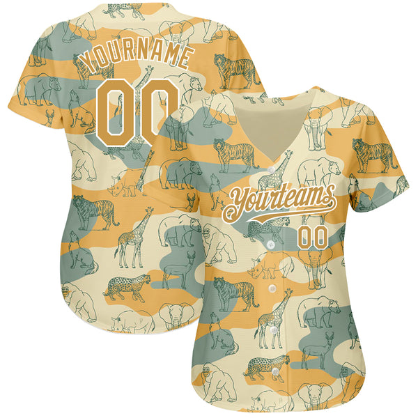 Custom Cream Old Gold-White 3D Pattern Design Animal Authentic Baseball Jersey