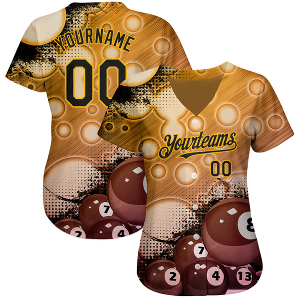 Custom Gold Black 3D Pattern Design Billiards Authentic Baseball Jersey