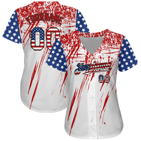 Custom White USA Flag Royal Red-Black 3D Authentic Baseball Jersey