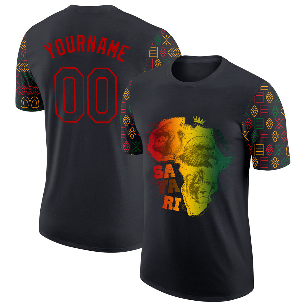 Custom Black Red 3D Pattern Design Black History Month Africa Safari Performance T-Shirt