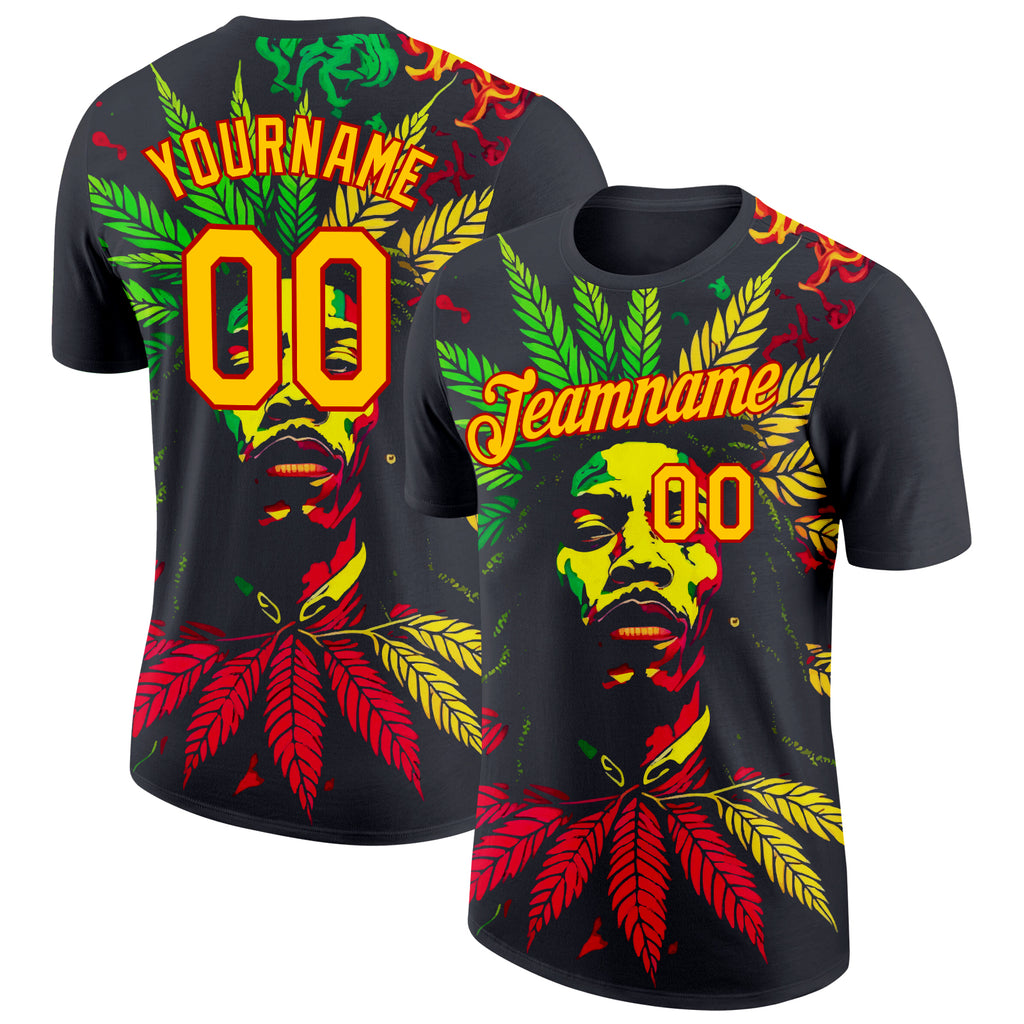 Custom Black Yellow-Red 3D Pattern Design Black History Month Performance T-Shirt