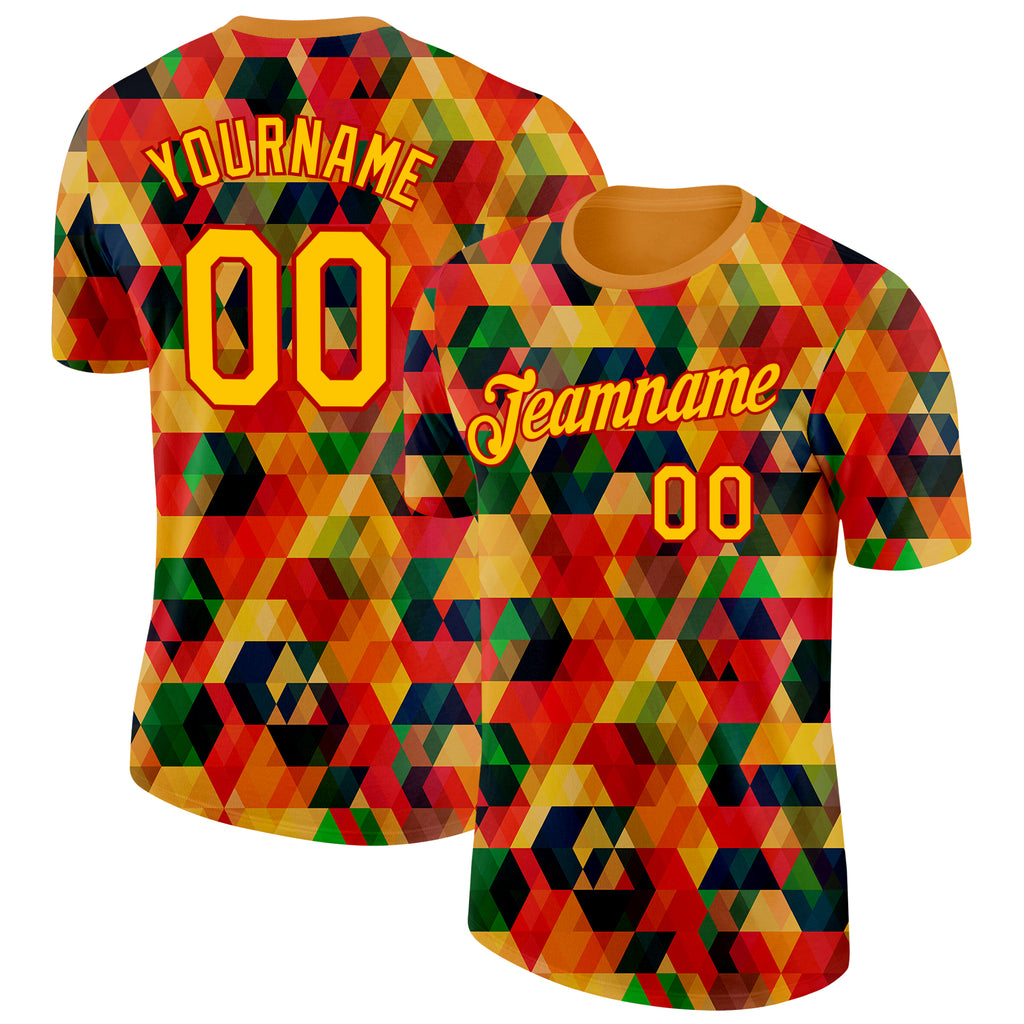 Custom Black Yellow-Red 3D Pattern Design Black History Month Performance T-Shirt