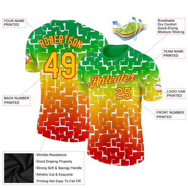 Custom Green Yellow-Red 3D Pattern Design Black History Month Performance T-Shirt