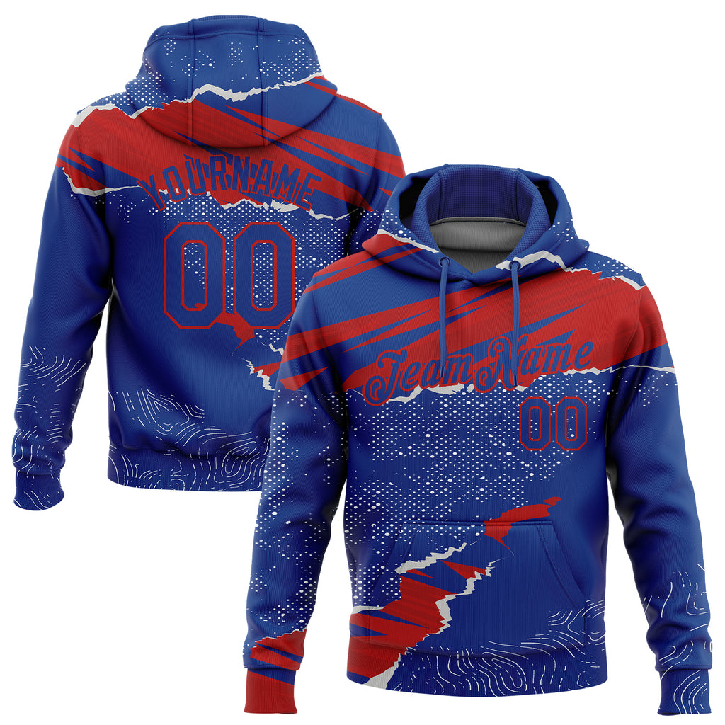 Custom Stitched Royal Red 3D Pattern Design Torn Paper Style Sports Pullover Sweatshirt Hoodie