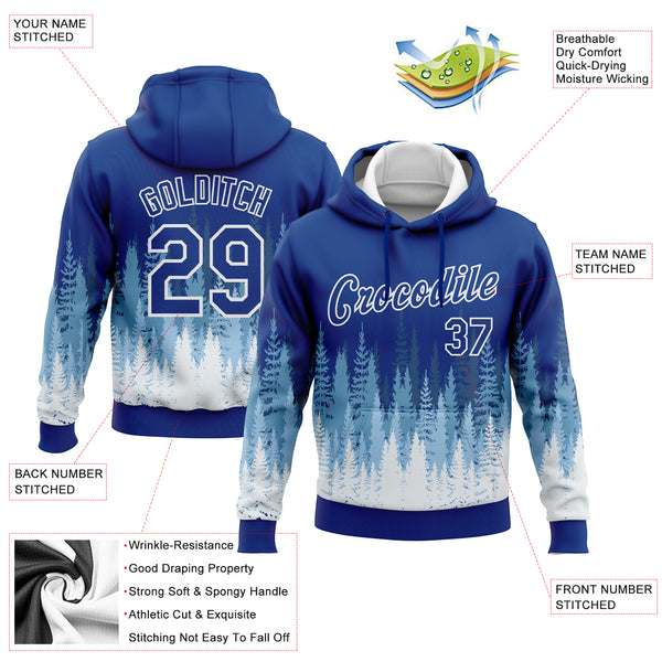 Custom Stitched Royal White Christmas Tree 3D Sports Pullover Sweatshirt Hoodie