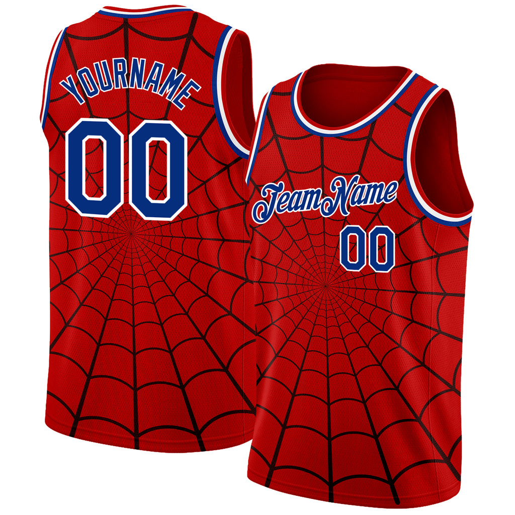 Custom Red Royal-White 3D Pattern Design Spider Web Authentic Basketball Jersey