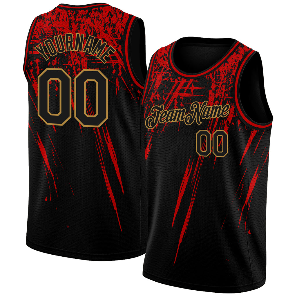 Custom Black Old Gold 3D Pattern Design Authentic Basketball Jersey