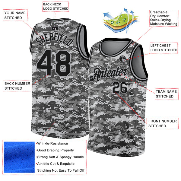 Custom Camo Black-Gray 3D Authentic Salute To Service Basketball Jersey