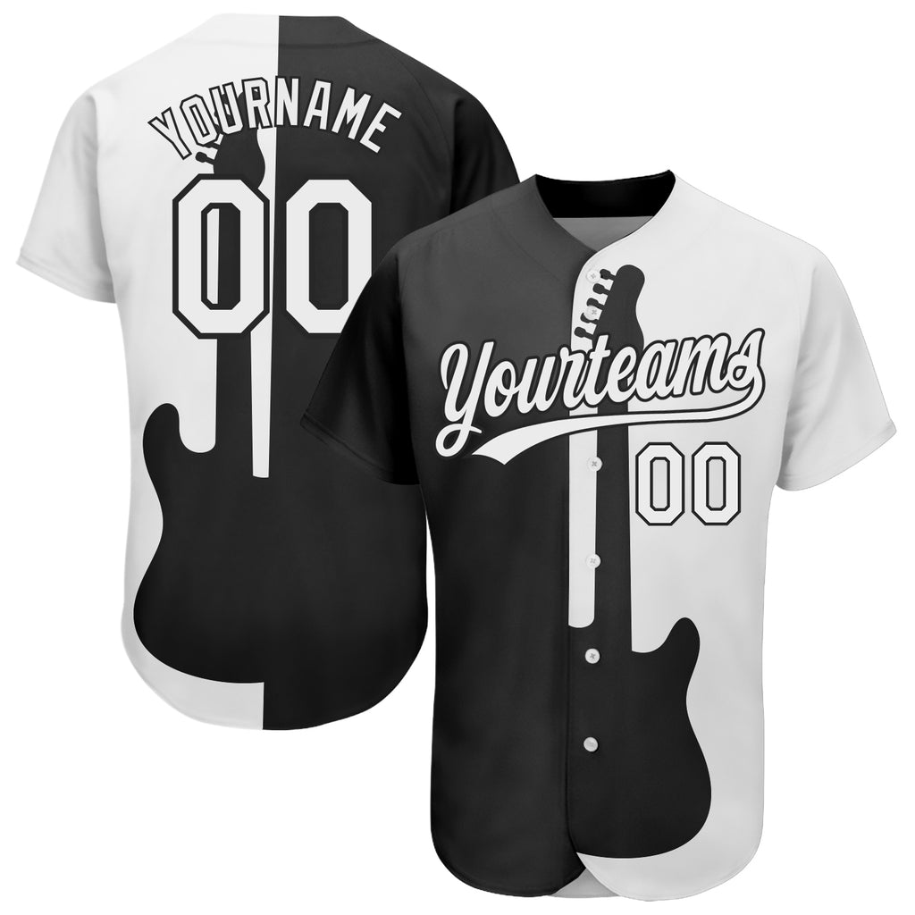 Custom Black White 3D Pattern Design Music Festival Guitar Rock And Roll Authentic Baseball Jersey