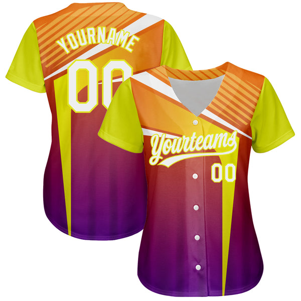 Custom Orange White Purple-Neon Yellow 3D Pattern Design Abstract Sport Authentic Baseball Jersey