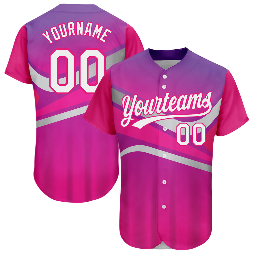 Custom Purple White-Hot Pink 3D Pattern Design Abstract Sport Authentic Baseball Jersey