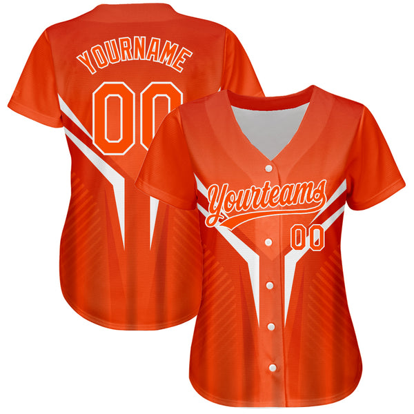 Custom Orange White 3D Pattern Design Abstract Sport Authentic Baseball Jersey