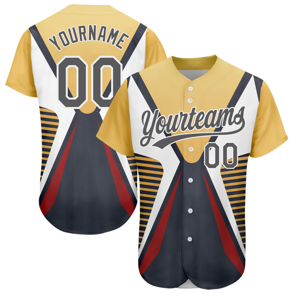 Custom Steel Gray Vegas Gold-White 3D Pattern Design Abstract Sport Authentic Baseball Jersey