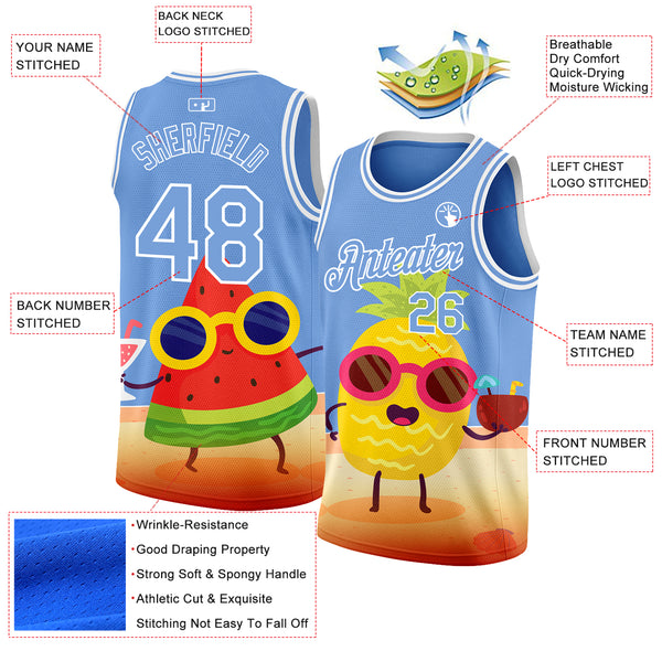 Custom Light Blue White 3D Pattern Summer Beach Holiday Authentic Basketball Jersey