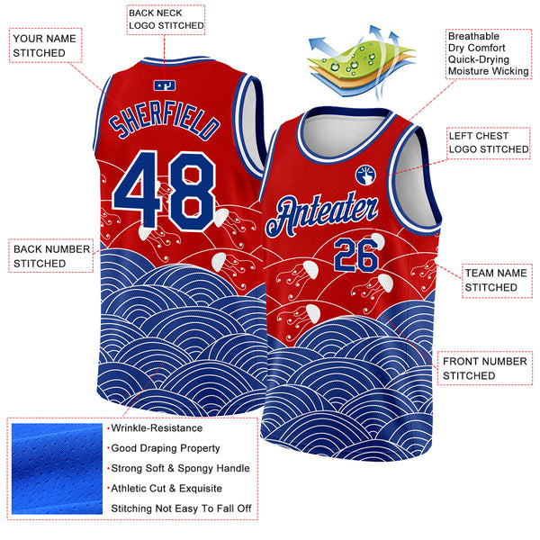 Custom Red Royal-White 3D Pattern Design Jellyfish Authentic Basketball Jersey