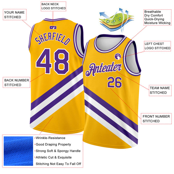 Custom Gold Purple-White Modern Authentic City Edition Basketball Jersey