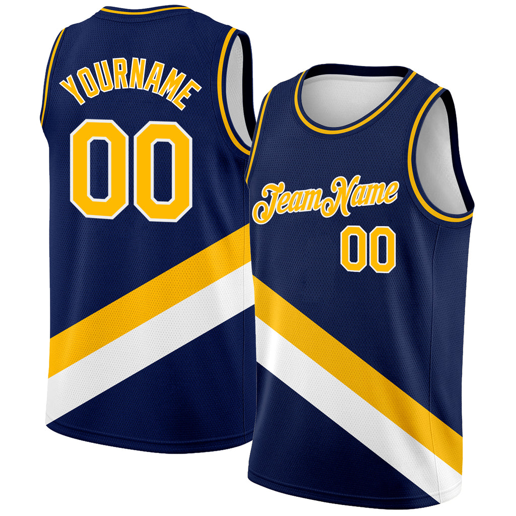 Custom Navy Gold-White Modern Authentic City Edition Basketball Jersey