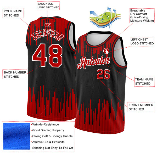 Custom Black Red-White Abstract Vertical Lines Authentic City Edition Basketball Jersey