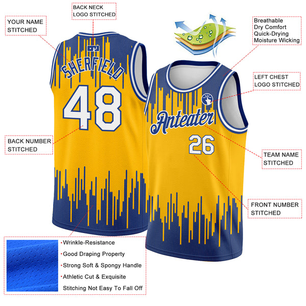 Custom Gold White-Royal Abstract Vertical Lines Authentic City Edition Basketball Jersey