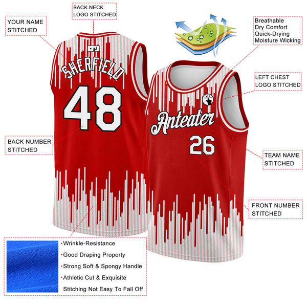 Custom Red White-Black Abstract Vertical Lines Authentic City Edition Basketball Jersey