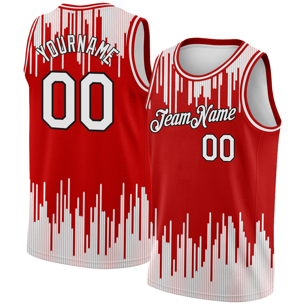 Custom Red White-Black Abstract Vertical Lines Authentic City Edition Basketball Jersey