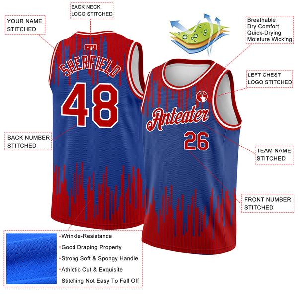 Custom Royal Red-White Abstract Vertical Lines Authentic City Edition Basketball Jersey