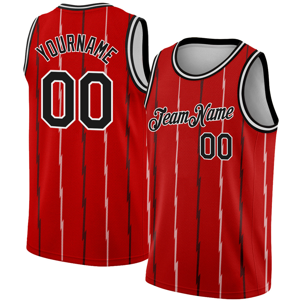Custom Red Black-White Lines Authentic City Edition Basketball Jersey