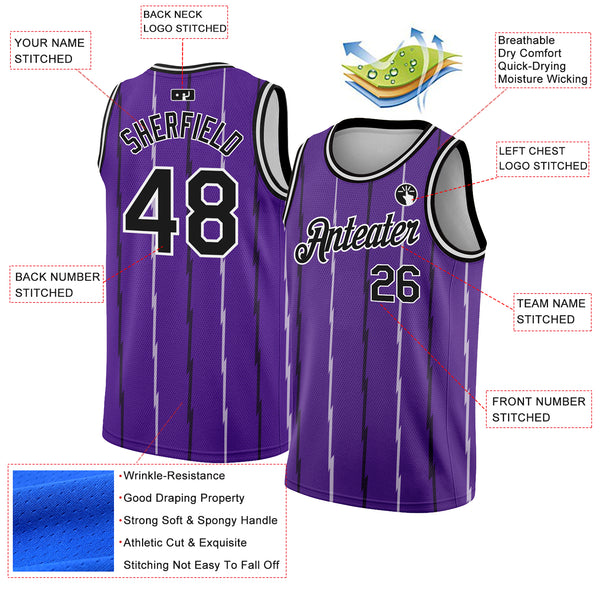 Custom Purple Black-White Lines Authentic City Edition Basketball Jersey