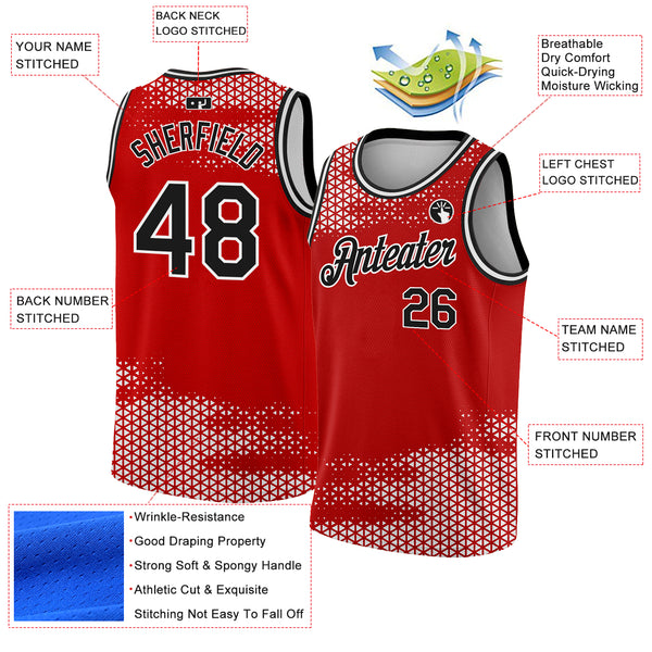 Custom Red Black-White Triangle Shapes Authentic City Edition Basketball Jersey