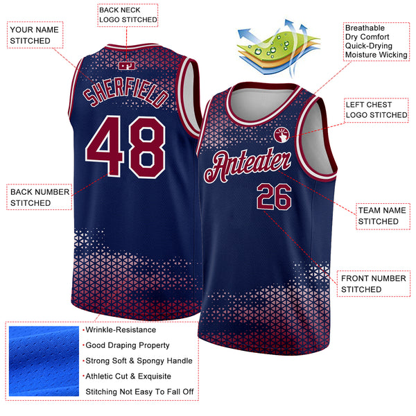 Custom Navy Maroon-White Triangle Shapes Authentic City Edition Basketball Jersey