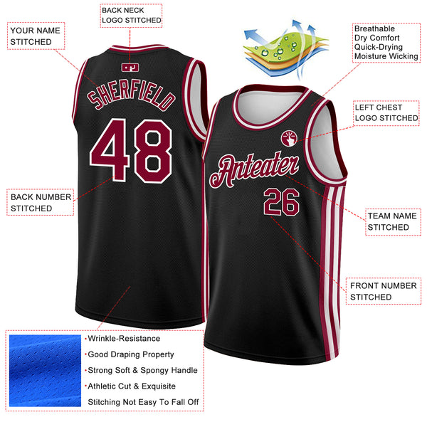 Custom Black Maroon-White Side Stripes Authentic City Edition Basketball Jersey