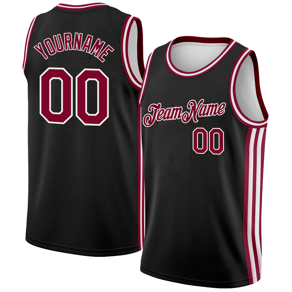 Custom Black Maroon-White Side Stripes Authentic City Edition Basketball Jersey