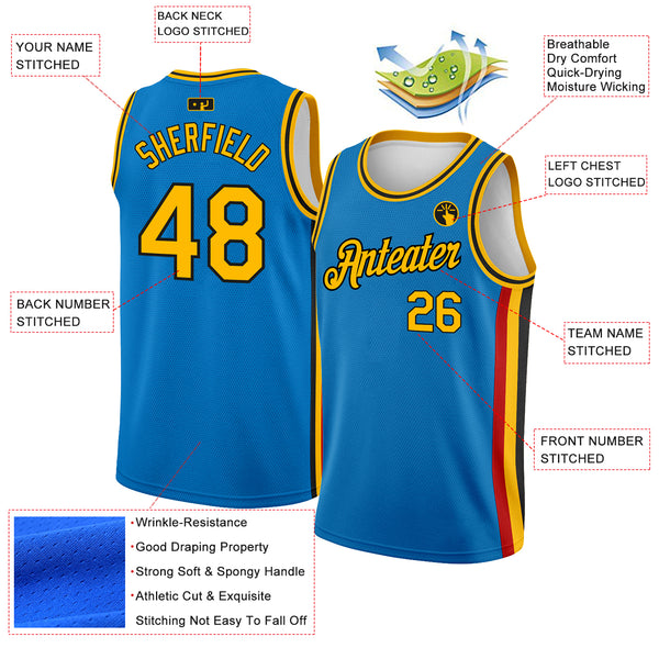 Custom Blue Gold-Black Side Stripes Authentic City Edition Basketball Jersey