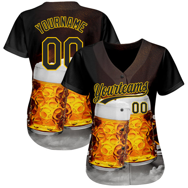 Custom Black Yellow 3D Pattern Design Beer Festival Authentic Baseball Jersey