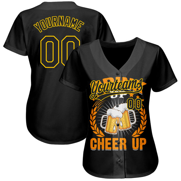 Custom Black Yellow 3D Pattern Design International Beer Day Authentic Baseball Jersey