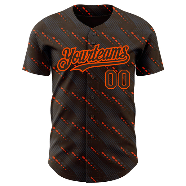 Custom Brown Orange 3D Pattern Design Slant Lines Authentic Baseball Jersey