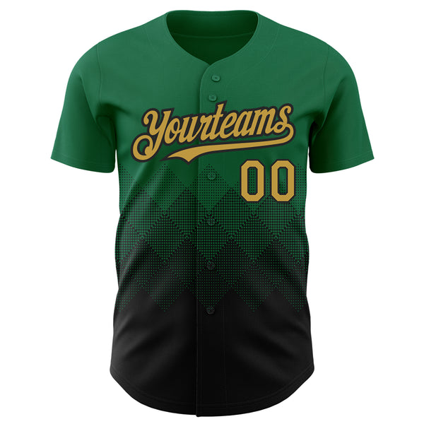 Custom Kelly Green Old Gold-Black 3D Pattern Design Gradient Square Shapes Authentic Baseball Jersey