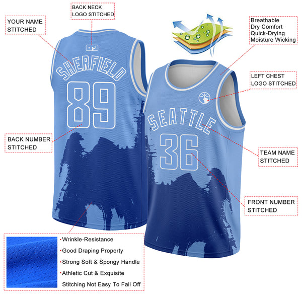 Custom Light Blue White 3D Pattern Design Abstract Grunge Halftone Art Authentic Basketball Jersey