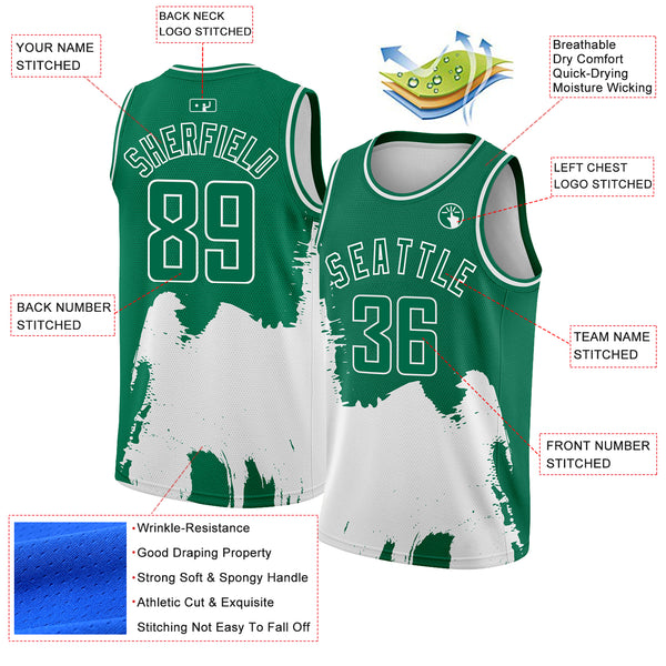 Custom Kelly Green White 3D Pattern Design Abstract Grunge Halftone Art Authentic Basketball Jersey