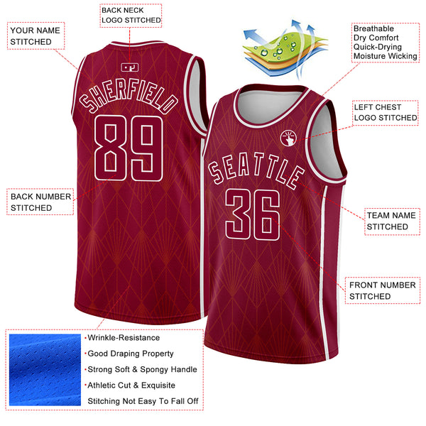 Custom Maroon White Geometric Shapes And Side Stripes Authentic City Edition Basketball Jersey