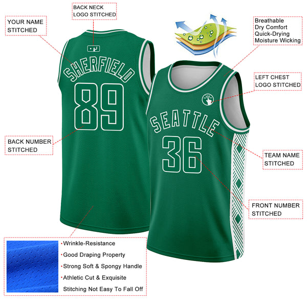 Custom Kelly Green White Side Panel Abstract Lines Authentic City Edition Basketball Jersey