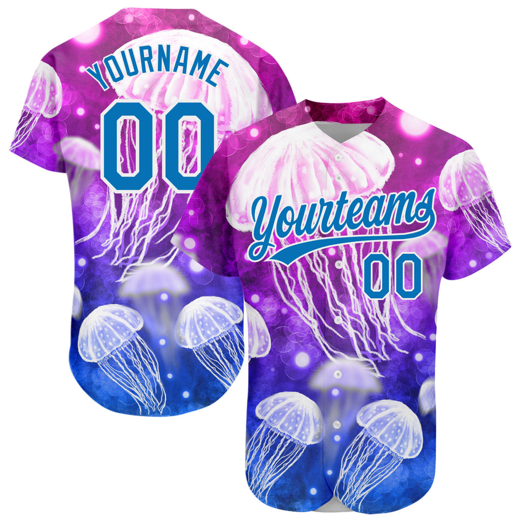 Custom Purple Blue-White 3D Pattern Design Jellyfish Authentic Baseball Jersey