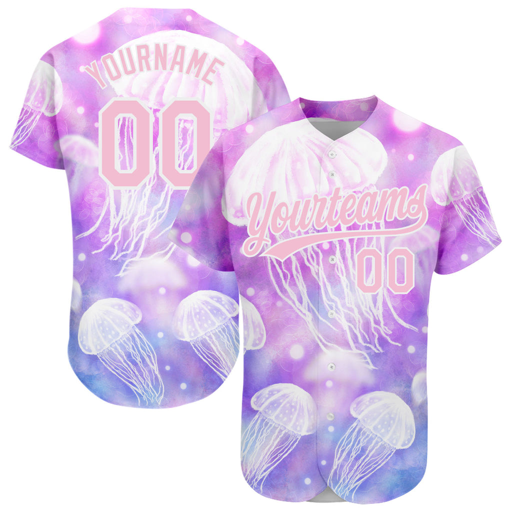 Custom Purple Light Pink-White 3D Pattern Design Jellyfish Authentic Baseball Jersey