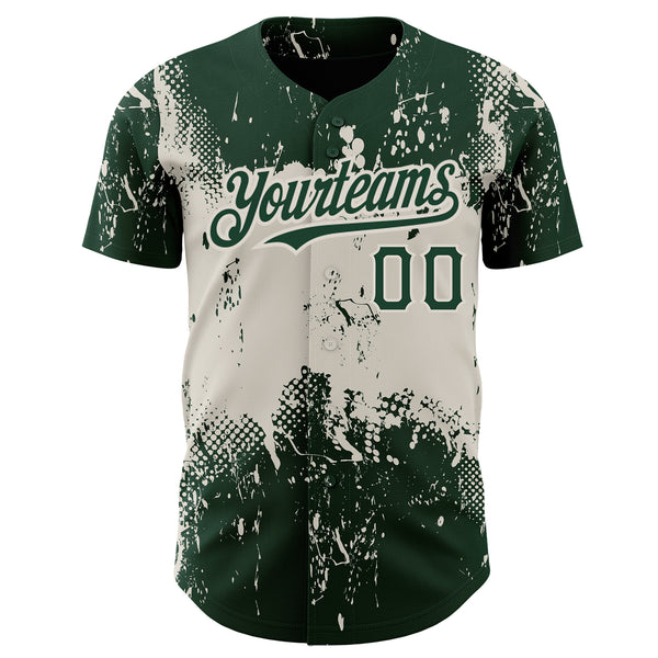 Custom Green Cream 3D Pattern Design Abstract Splatter Grunge Art Authentic Baseball Jersey