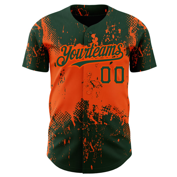 Custom Green Orange 3D Pattern Design Abstract Splatter Grunge Art Authentic Baseball Jersey