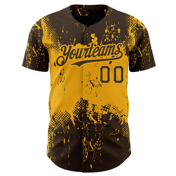 Custom Brown Gold 3D Pattern Design Abstract Splatter Grunge Art Authentic Baseball Jersey