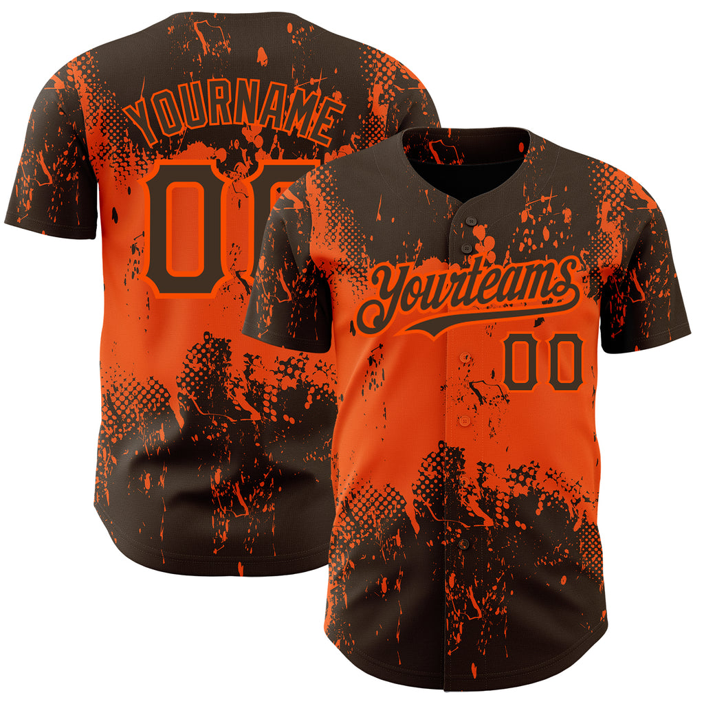 Custom Brown Orange 3D Pattern Design Abstract Splatter Grunge Art Authentic Baseball Jersey