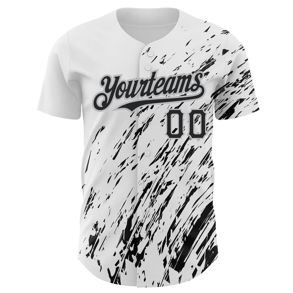 Custom White Black-Gray 3D Pattern Design Abstract Splash Authentic Baseball Jersey