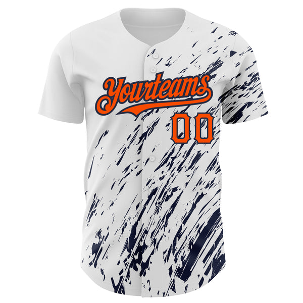 Custom White Orange-Navy 3D Pattern Design Abstract Splash Authentic Baseball Jersey